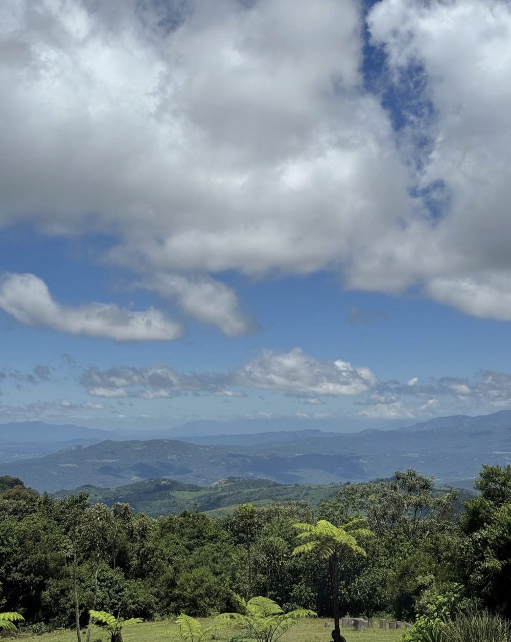 Highland view over Mutare, with cloud-covered mountains in the distance