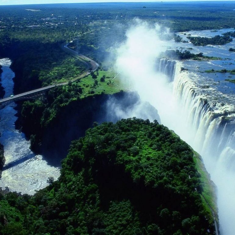 Aerial view of Victoria Falls and the gorge